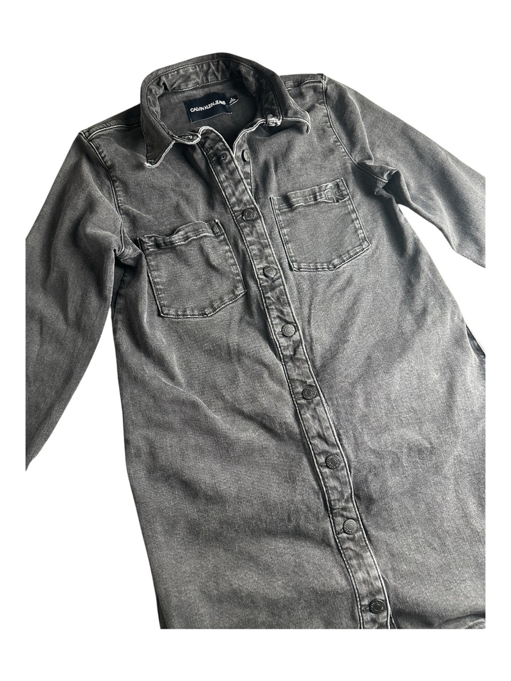 Calvin Klein Jeans Black Wash Denim Button Front Shirt Dress M Utility Mini - Picture 4 of 11